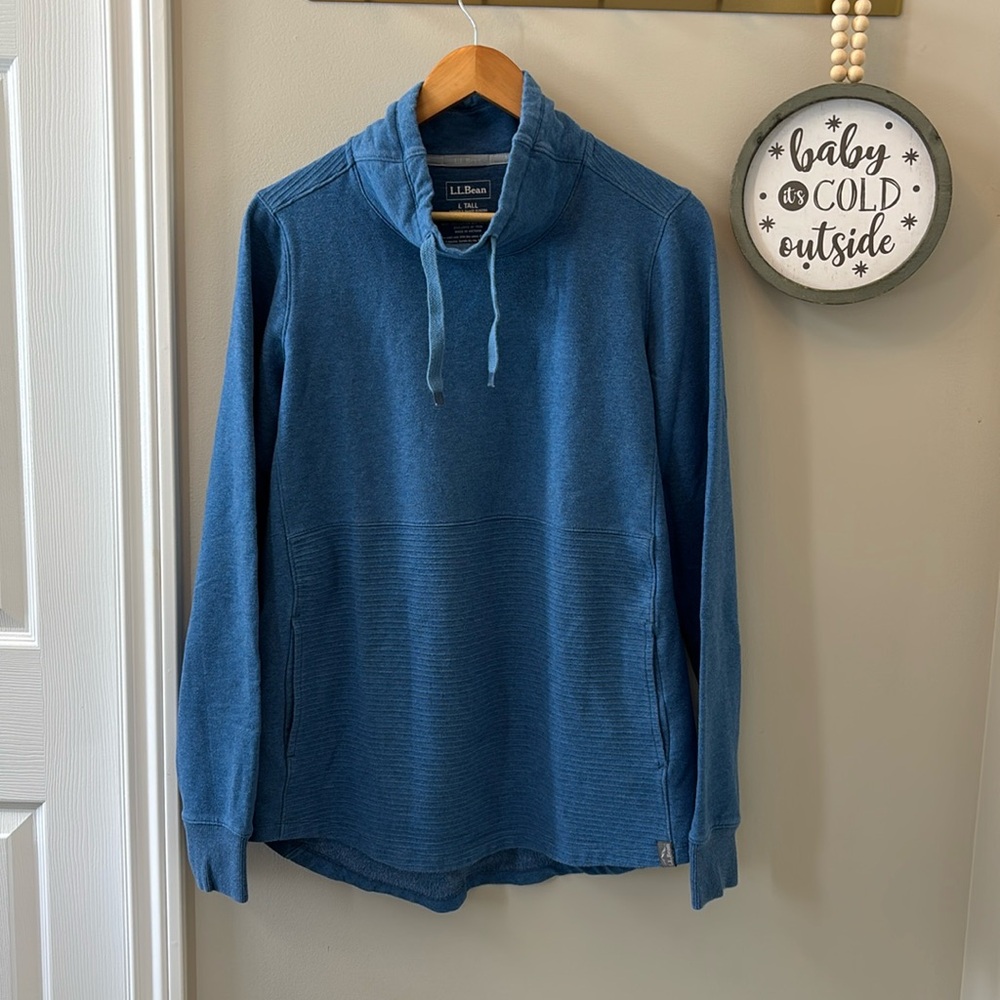 Women's L.L.Bean Cozy Mixed-Knit Pullover Size Large Tall Blue